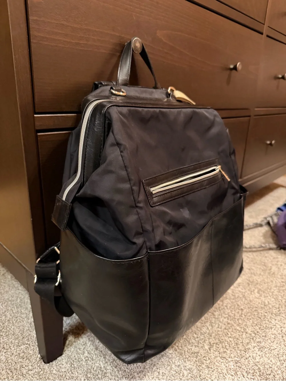 BEIS Black Baby Bag Backpack with Front Zip Pocket
